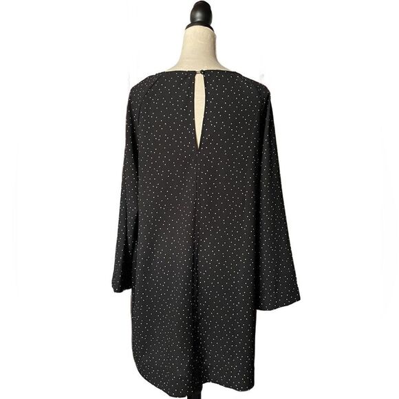 H&M Black Long Sleeve Shift Dress w/Small White Polka Dots & Keyhole (LG) - Picture 4 of 13